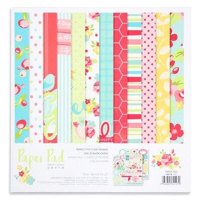 Pack Papier Scrapbooking - 25.5cm - 26 Feuilles - Fleurs Papillon Fond - DIY Motifs Créatifs: 002