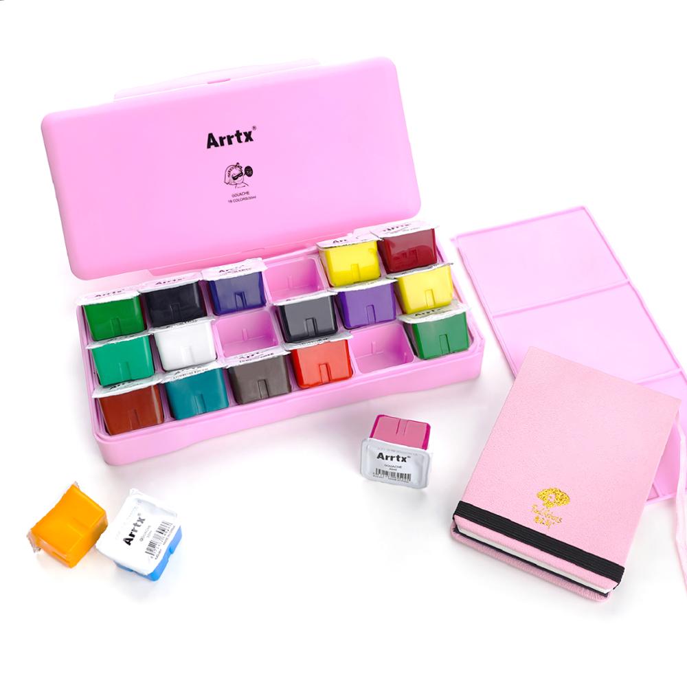 Arrtx 18 Colors Gouache Paint Sets 30ml Cute Jelly Cup Suitable for Hobbyist Artists Paint with Watercolor Paper Pad: SET 1