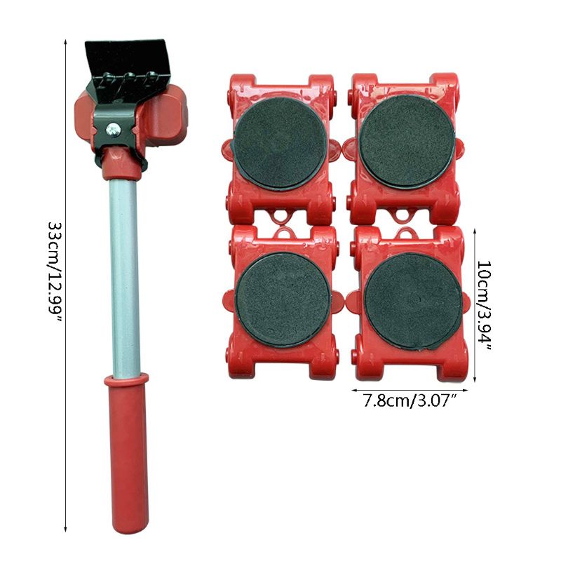 5 stuks transportlift zware spullen verplaatsen meubelverplaatsingsgereedschap 4- wielige roller met wielstangset apparaat: Set 3