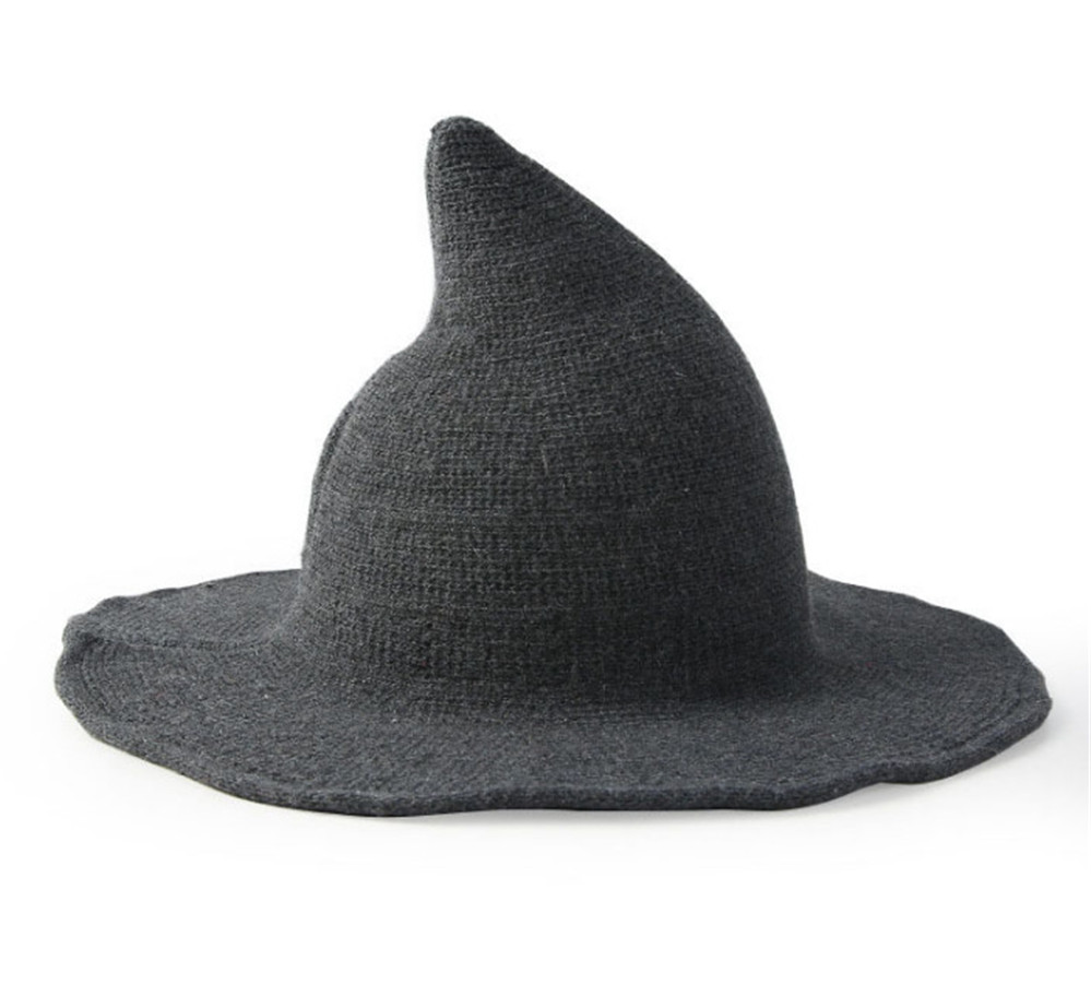 Sombrero de bruja negra para Halloween para mujer, accesorio de disfraz de , gorra con visera de , tejido de lana, acc005: Dark Gray