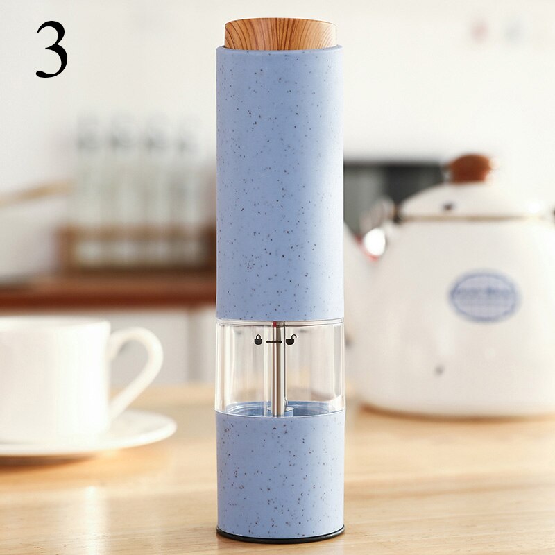 Electric Salt Pepper Grinder with LED Light Automatic Spice Mill Wheat Straw Grinders Shaker Adjustable Coarseness Ceramic Core: Blue