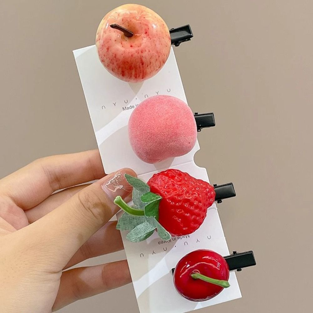 Pinzas para el pelo de frutas para niña, horquillas de cereza y fresa, pasadores laterales Kawaii, accesorios para el cabello, 1 piezas
