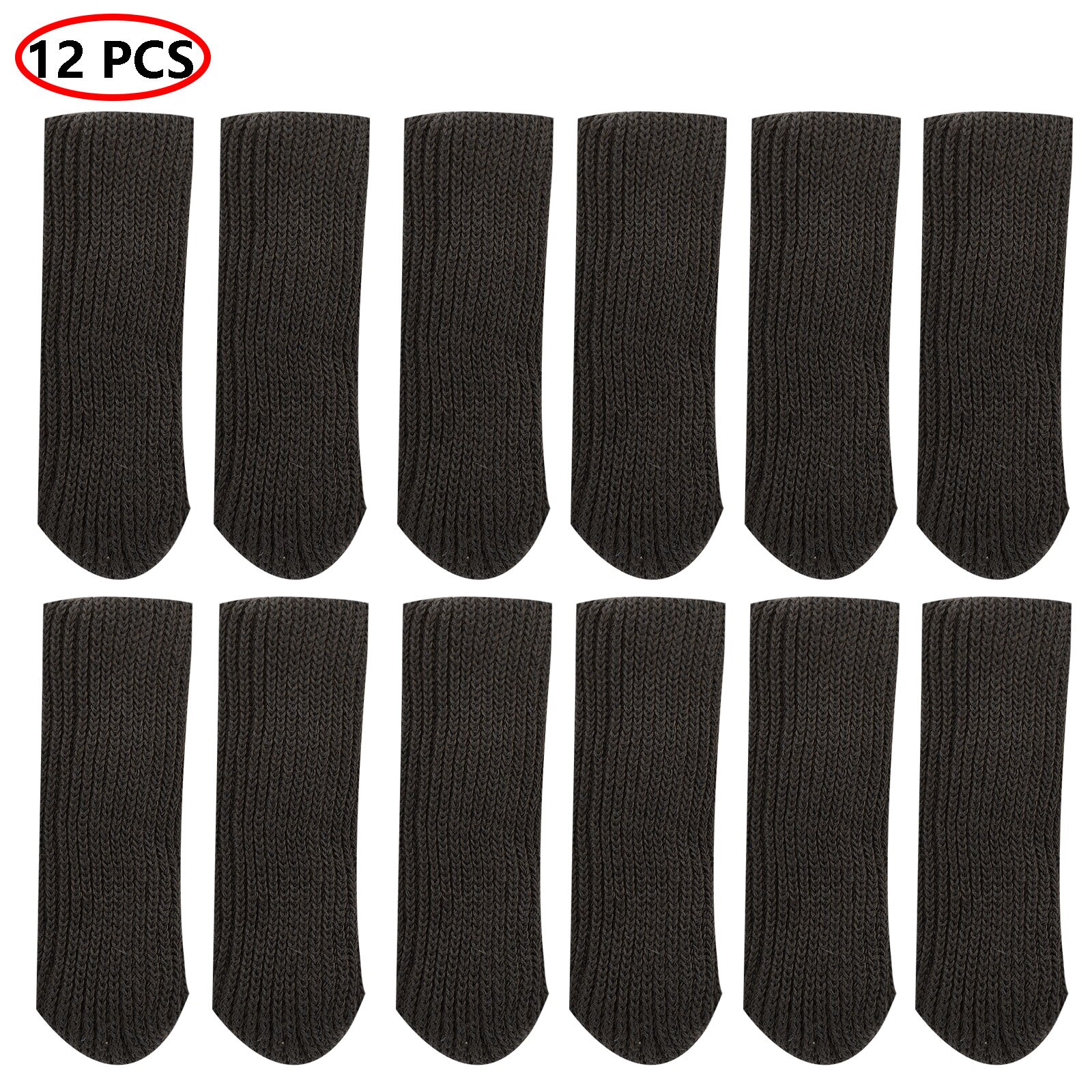 12Pcs Knitted Legs Socks Table Chair Leg Protectors End Cap Covers Floor Guards Anti Slip Furniture Feet Socks for Kitchen Patio: Black