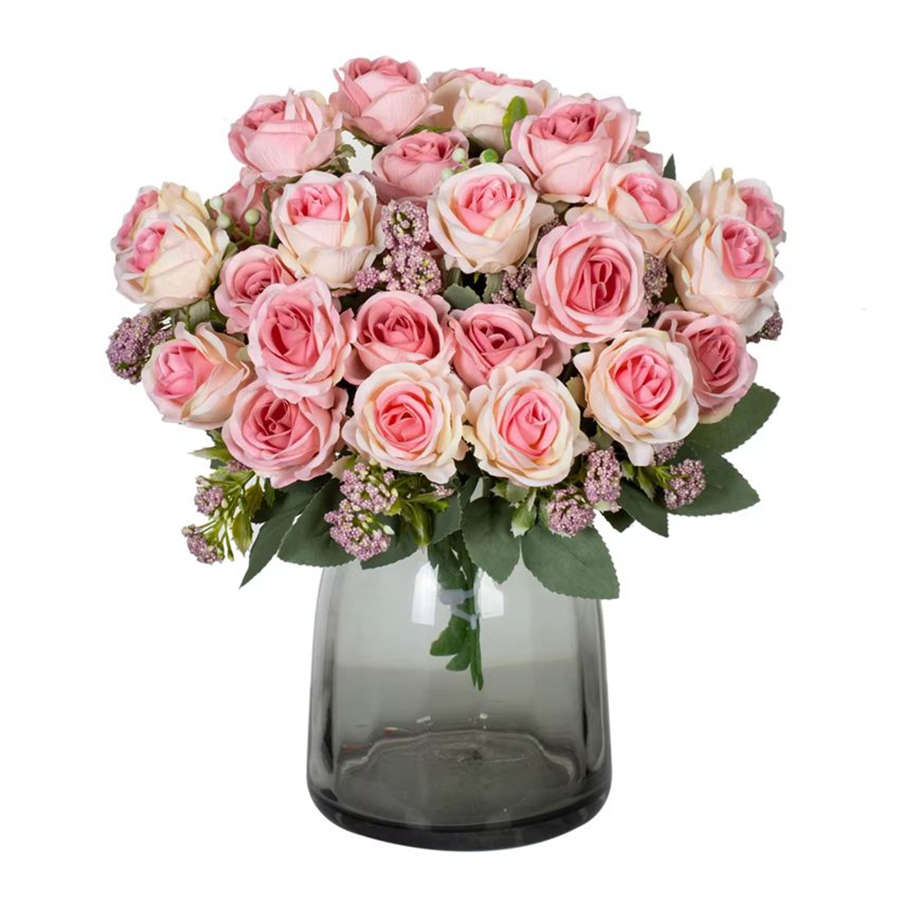 Flores artificiales de seda, ramo de rosas para el Festival, jarrón de Mesa para el hogar, ramo de novia, decoración de bricolaje, utilería para escenario