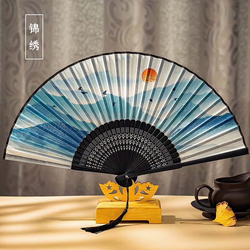 Éventail pliant de danse de Style chinois et japonais, petit Costume rétro classique, tissu à pampilles: d