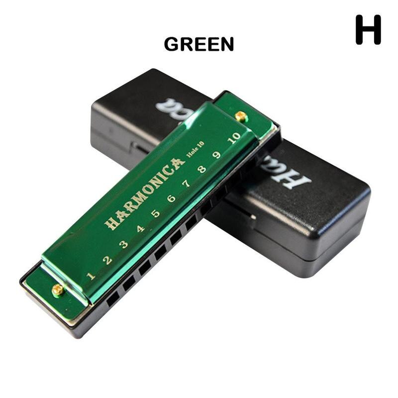 Armónica con núcleo de cobre de aleación de titanio para estudiantes, armónica con agujero en C, ideal para principiantes en Navidad, con 10 cajas, diámetro de almacenamiento de , 1 unidad, P7O8: green