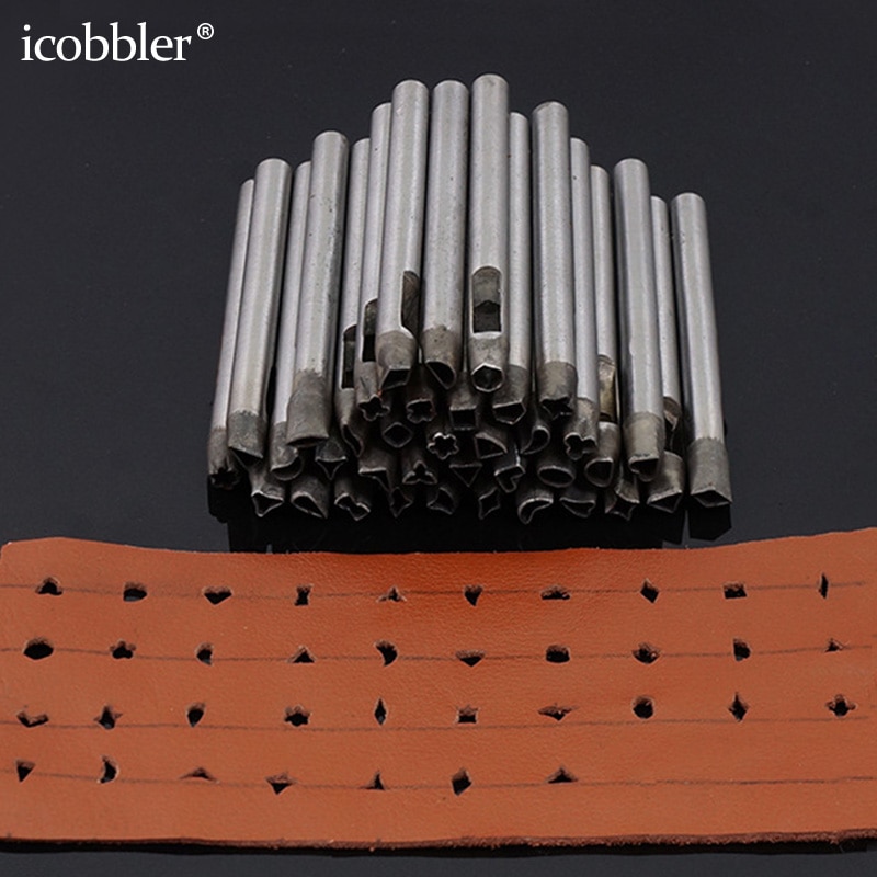 Set van 37 holle ponsen, stalen bloemgatengereedschap, leren horlogebandpons, doe-het-zelf voor portemonnee- en riemdecoratie, diverse vormen 5mm