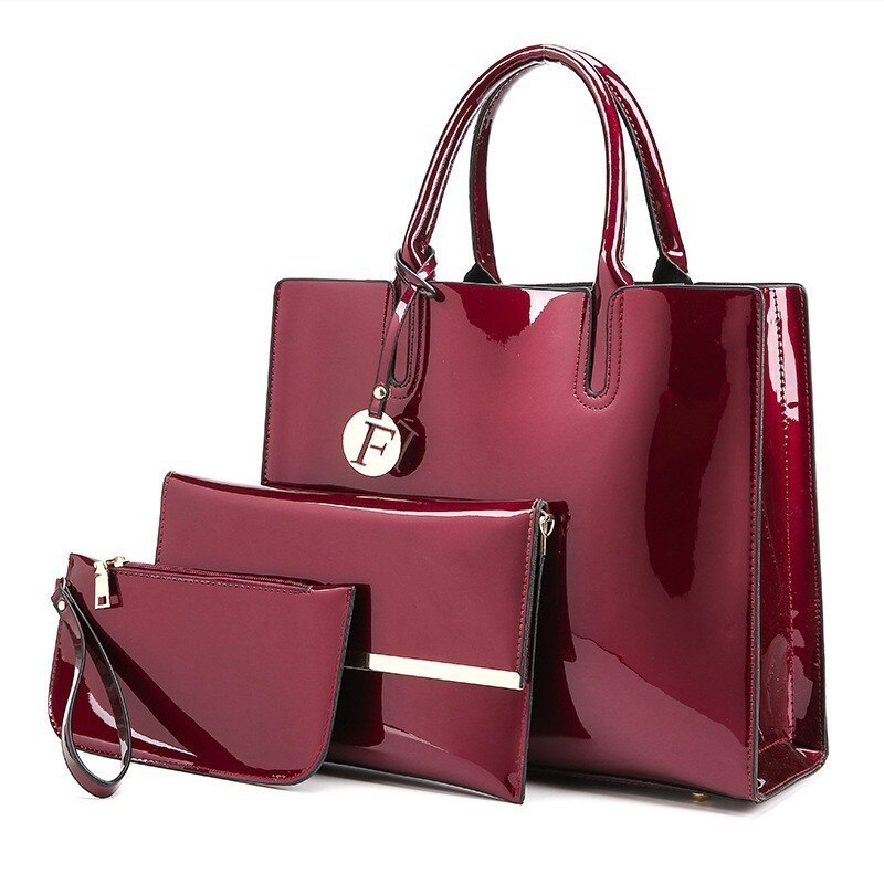 Herald brillant solide en cuir verni femmes sacs dames Simple luxe 3 ensembles sacs à main décontracté femme sacs à bandoulière: Red3