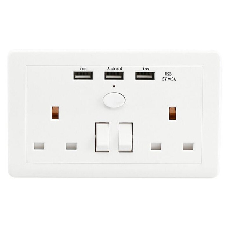 Gorelax UK USB Wall Socket 2 AC Outlet 3 USB Ports 110-250v Power Plug Socket Smart Home for Android IOS Devices Charge