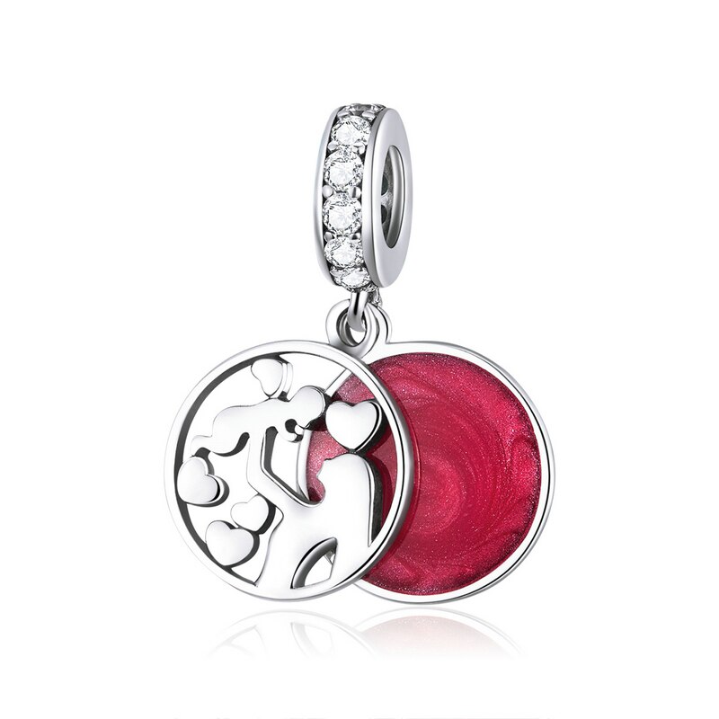 Mowimo mamma mamma hjärta berlocker passar original silver armband 925 sterling silver rosa cz pärla hänge diy halsband smycken: Bild 1460