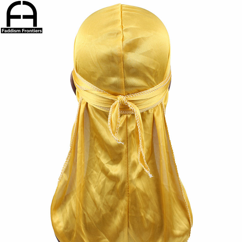 Unisex Women Men Silk Durag Turban Hat Wigs Biker Headwear Headband Hair Accessories Long Tail Straps Bandanas Silky Durags: Gold