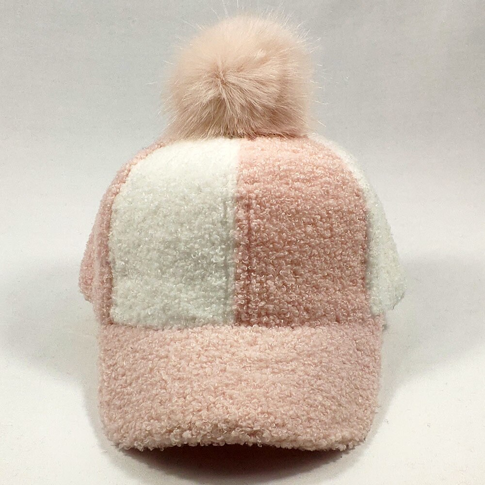 Höst vinter 2-8 år faux sammet barn baseball keps med pom justerbar varma barn snapback svart rosa grå: Rosa