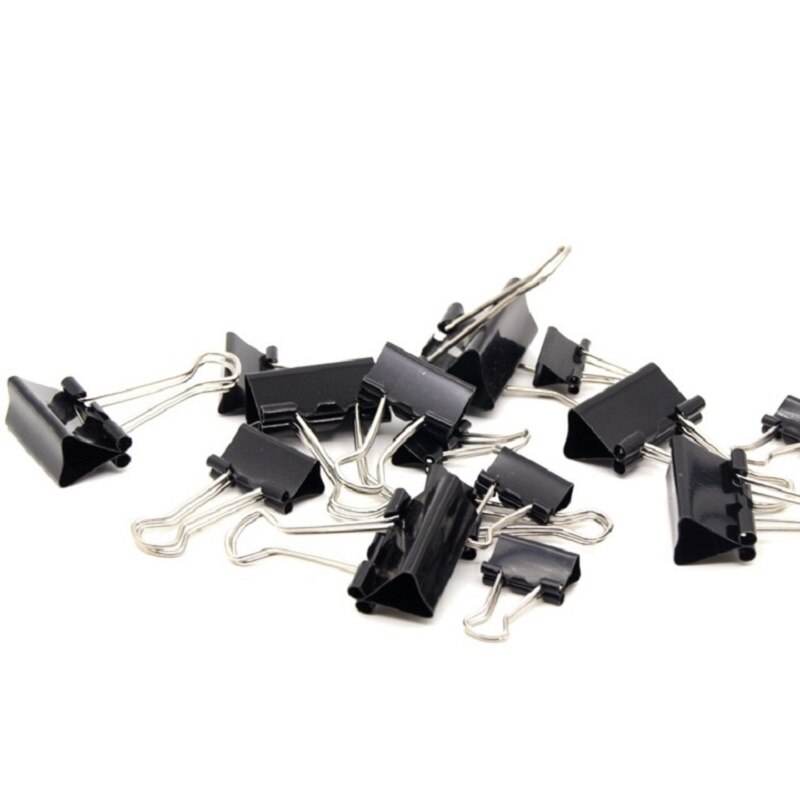 50PCS Metal Paper Clip Foldback Metal Binder Clips Black Grip Clamps Paper Document Office School Stationery Multi-Life Artifact