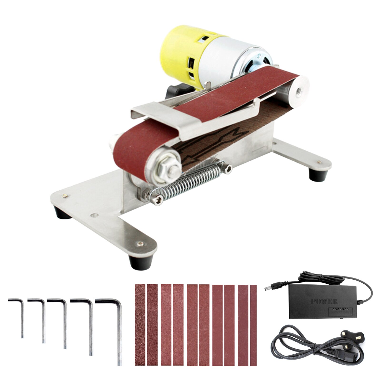 Mini Belt Sander Electric Edge Sharpener with Adjustable Workbench 7 Variable Speed 10 Sanding Belts Sanding Polishing Machine