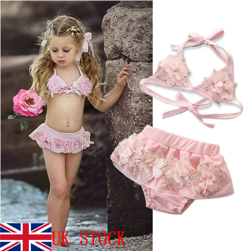 Baby børn piger badetøj blomster bikini sæt badedragt svømning svømning badning alder 1-6y