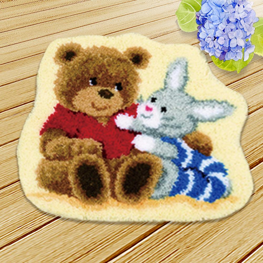 Bear Latch Hook Kits Diy Cushion Animals Klink Haak Kleed Bloemen Button Needlework Mat Kit Almofadas Klink Haak Kussen Bloem 3D