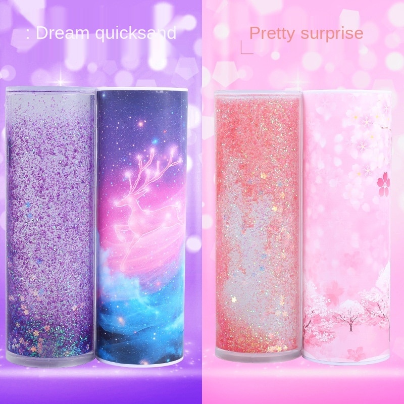 Pencil Case Translucent Quicksand Pencil Cases Multifunction Pencil Box Cylindrical Pencil Box Large Capacity Kid Whole