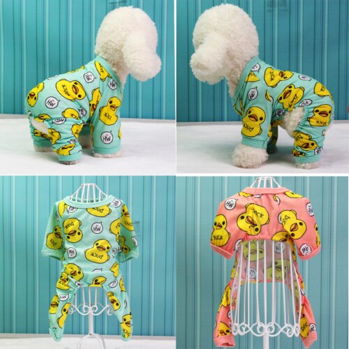 Pyjama en coton pour chiens | Automne et hiver, pyjama , chien jaune canard imprimé, vêtements mignons, combinaison chien chiot, nouvelle