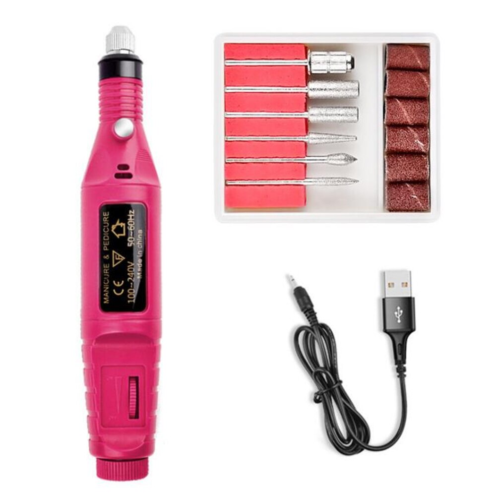 électrique perceuse à ongles Machine manucure Machine pédicure perceuse ensemble lime à ongles meuleuse polisseuse Nail Art équipement outils: USB Rose Red