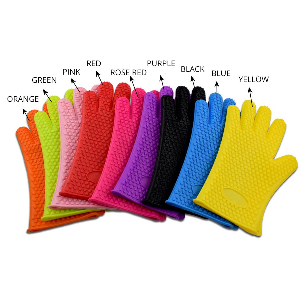 Grill 1 st livsmedelsklassad värmebeständig tjock silikon köksugnshandske matlagning bbq grillhandske ugnsbakningshandskar