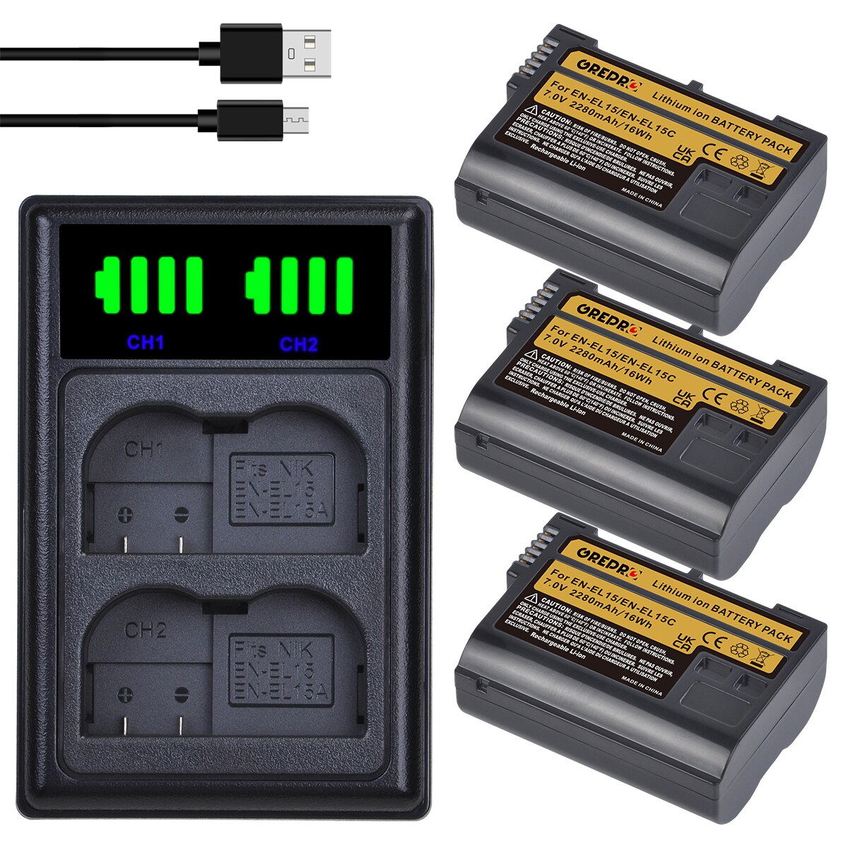 3x EN-EL15C En EL15C EL15 Batterij + Led Charger Met Type-C Voor Nikon Z5, Z6, z6 Ii, Z7, Z7 Ii 1 V1, D750, D780, D800, D810