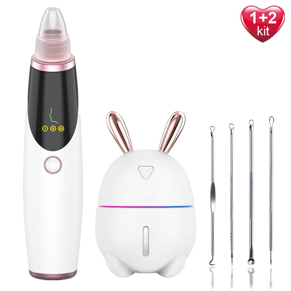 Electric Acne Blackhead Remover Vacuum Suction Extractor Tool Nano Facial Sprayer Steamer Humidifier Pore Cleaner Skin Care Tool: White Beauty Set
