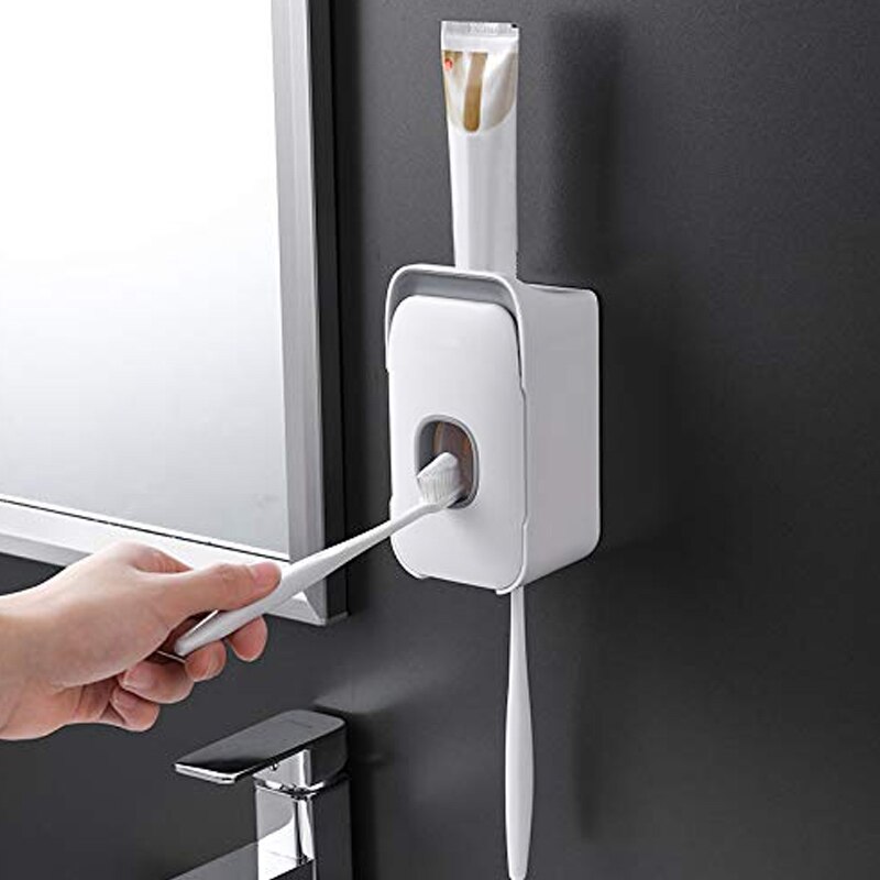 Newly 2-in-1 Automatic Toothpaste Dispenser Toothbrush Holder Suction Wall Mounted Hands Free Toothpaste Squeezer FIF66