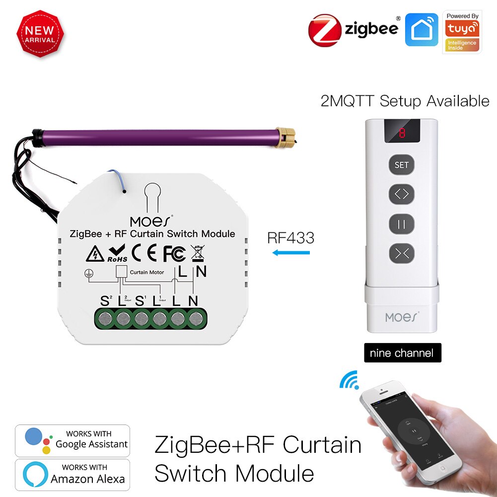 Módulo de interruptor de cortina inteligente Moes ZigBee RF433, para persiana enrollable motorizada, Motor 2MQTT, Tuya, APP inteligente Alexa y Google Home: kit 5