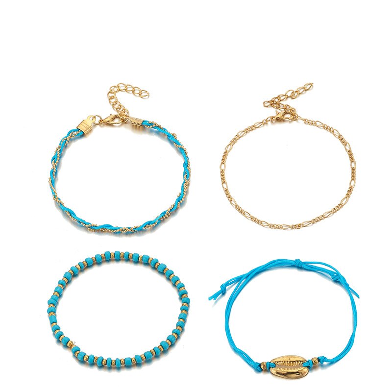 GUVIVI Gold Color Chain Bracelet on Leg Beach Ankle Jewelry Bohemian Pendant Anklets Beads Anklets for Women: SM0457