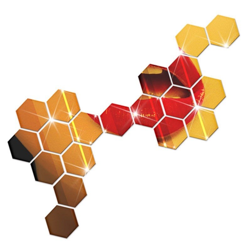 Decoración hexagonal 3D de 7 piezas para pared, adhesivo decorativo de espejo acrílico, decoración para habitación, arte para pared DIY, decoración para el hogar
