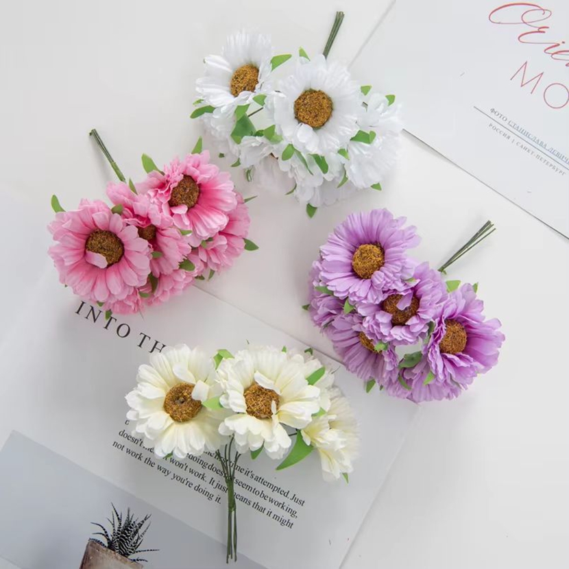Kunstige blomster festival hjemdekorasjoner rom bryllup dekorativ krans silke tusenfryd gerbera gjør-det-selv-eske utklippsbok bil