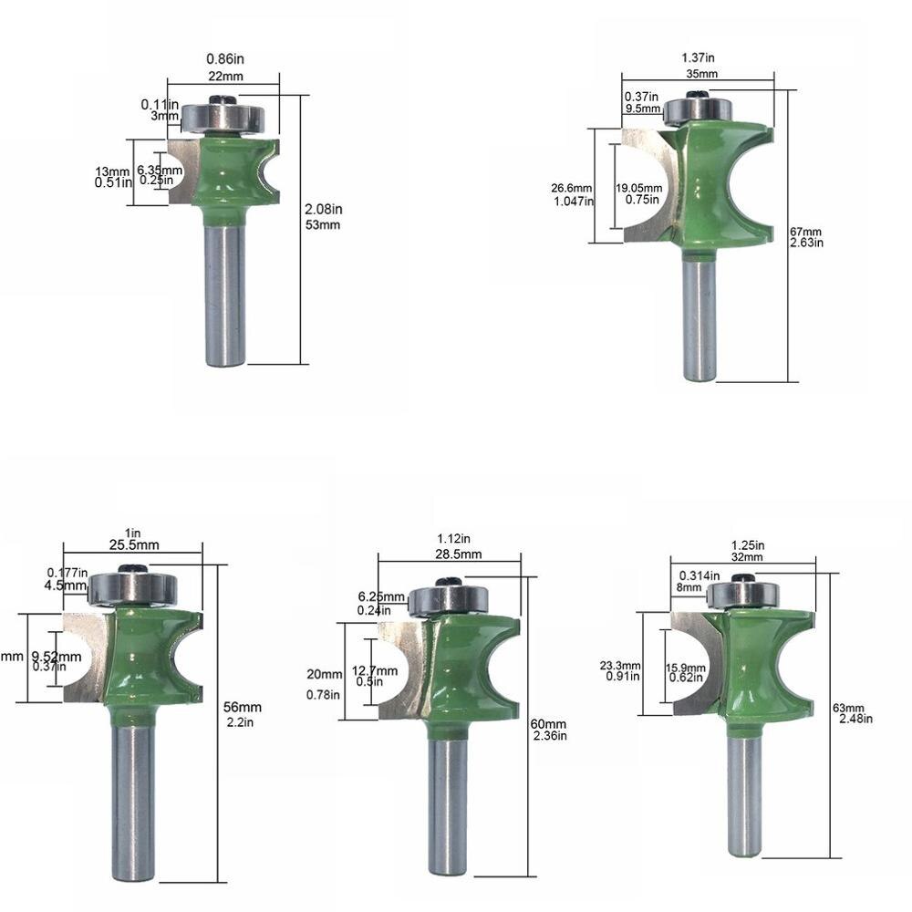 5 unids/set mango Bullnose mitad ronda poco fresa para fresado flauta madera teniendo herramienta de carpintería fresadora