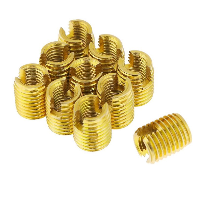 10Pcs M8 x M5 x 10mm Self Tapping Insert Nuts 302 Internal Threads Screw Bushing for Thread Repairing Golden