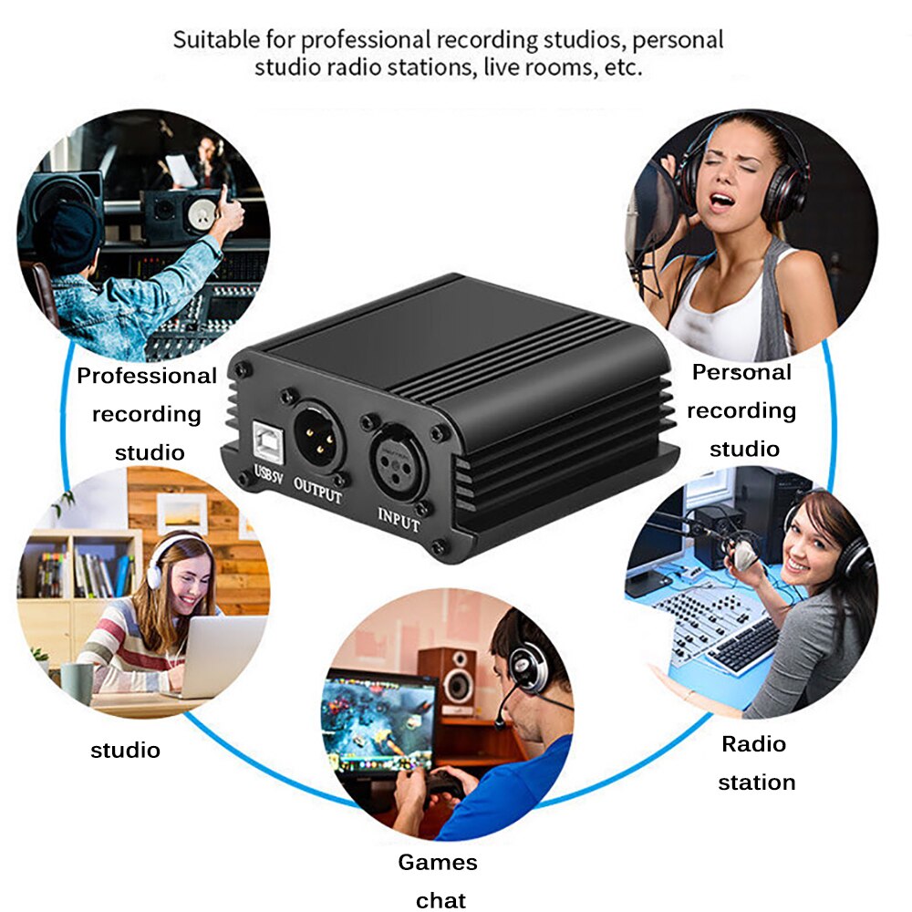 Condenser Microphone Studio Recording Kit USB Power Interface 48V Microphone Dedicated Power Microphone Stand Phantom Power