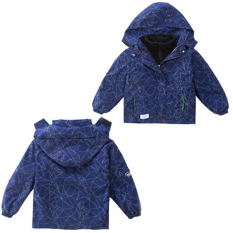 Boy's autumn/winter with removable triad ski-wear, add wool trench coat cuhk middle-aged children's jacket, 6-12 years old