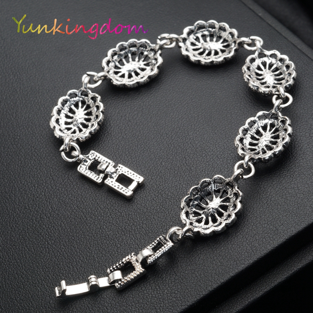 Yunkingdom Ethnische Stil Jahrgang-Schmuck Silber Farbe Armbänder für Frauen Schwarz Harz K1794