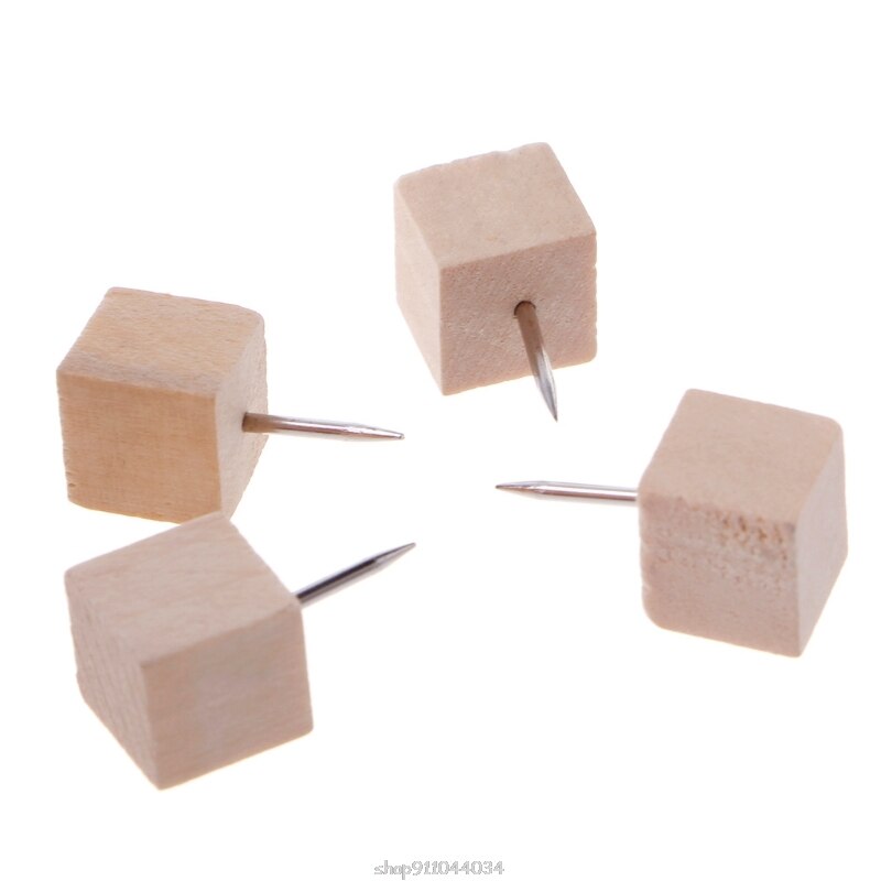 30 Pcs Wooden Thumbtack Quadrate Decorative Drawing Push Pins Wood Head Mar03 21