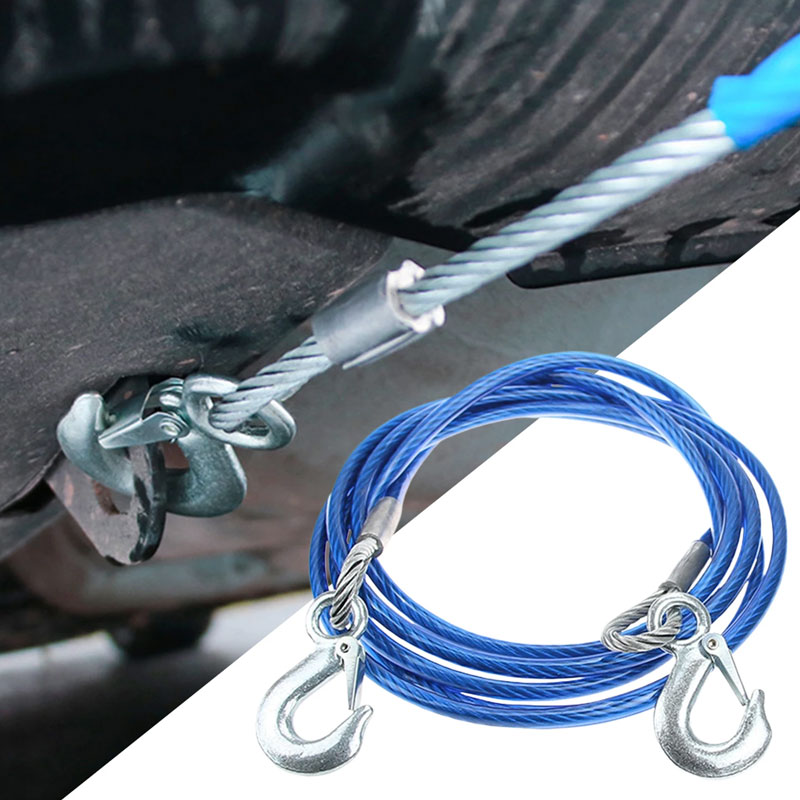 Car Tow Rope 3-7 Tons Steel Wire Tow Ropd Traction Roping Trailer Pulls Rope With Hooks Car Emergency Tools