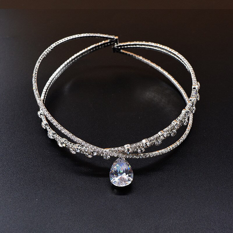 FYUAN Luxury Crown Crystal Choker Necklaces for Women Water Pendant Necklaces Torques Weddings Jewelry Party: Default Title