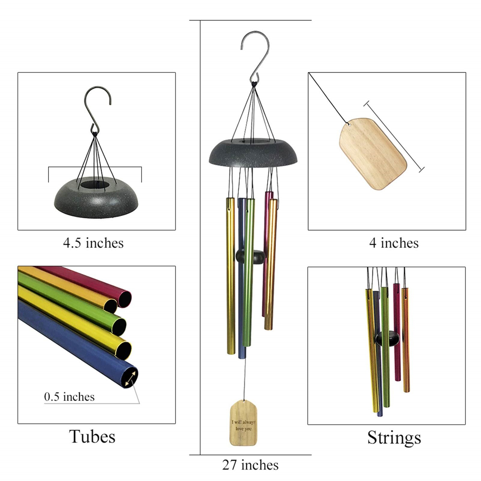 Wind Chime Colorful Square Long Pipe Garden Pendant Wrought Iron Wind Chimes For Home Decoration Wall Hanging Pendant