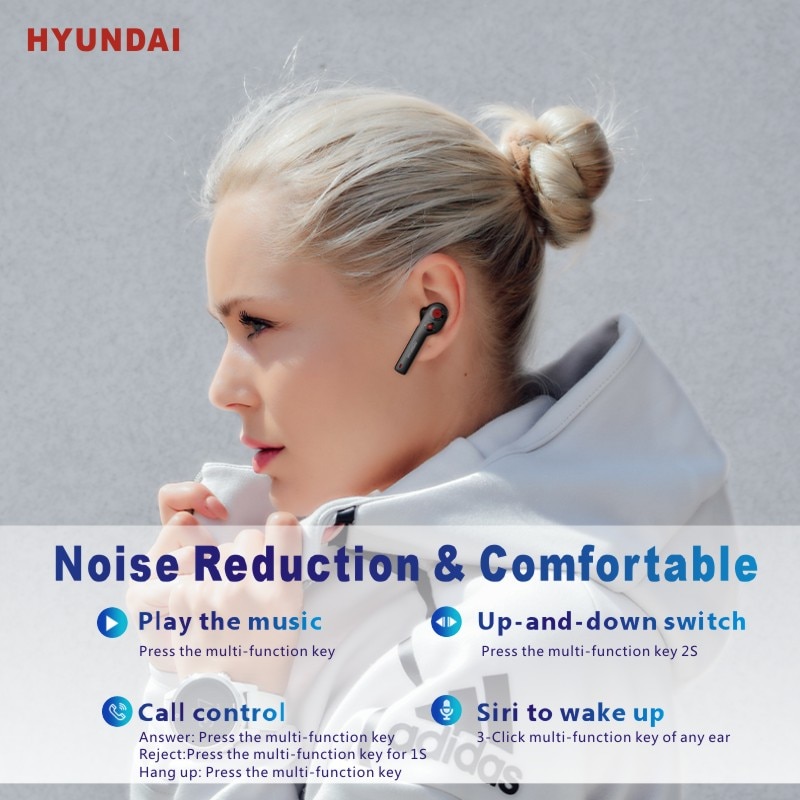 HYUNDAI HT98 double dynamique Ture sans fil écouteurs HIFI stéréo Bluetooth 5.0 AI contrôle tactile paire automatique 600mAH longue veille