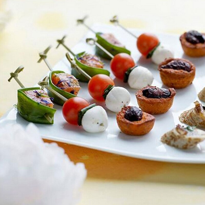 100 stk/sæt lang engangs bambus gaffel snoet fest buffet frugt desserter mad cocktail sandwich gaffel pind spyd 12cm
