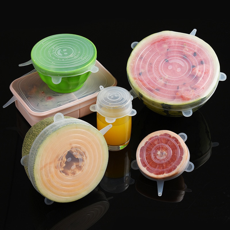 Tapas elásticas de silicona para recipientes, tapa Universal de silicona para alimentos frescos, para cocinar en el microondas, 6 uds.