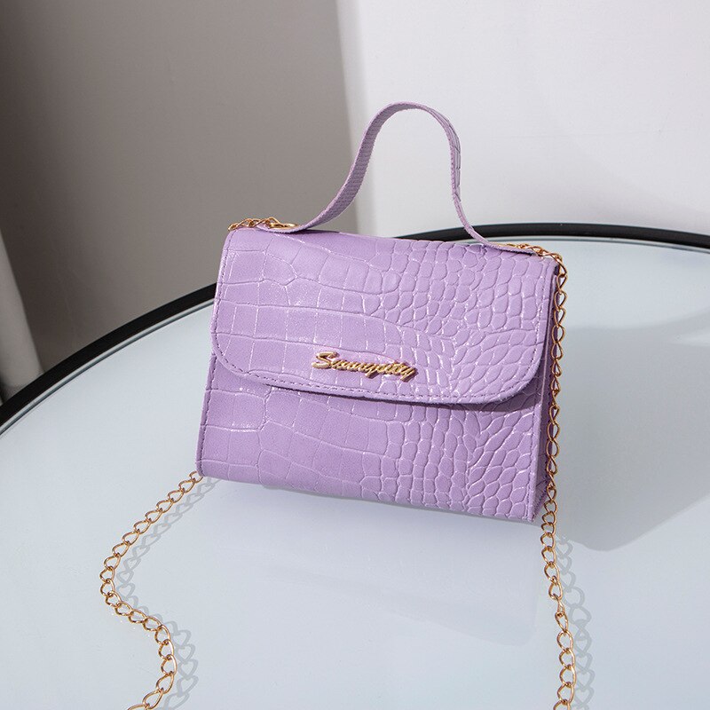 Summer Texture Women Bag Shoulder Bag Wave Chain Wild Messenger Bag Portable Small Square Bag: Purple