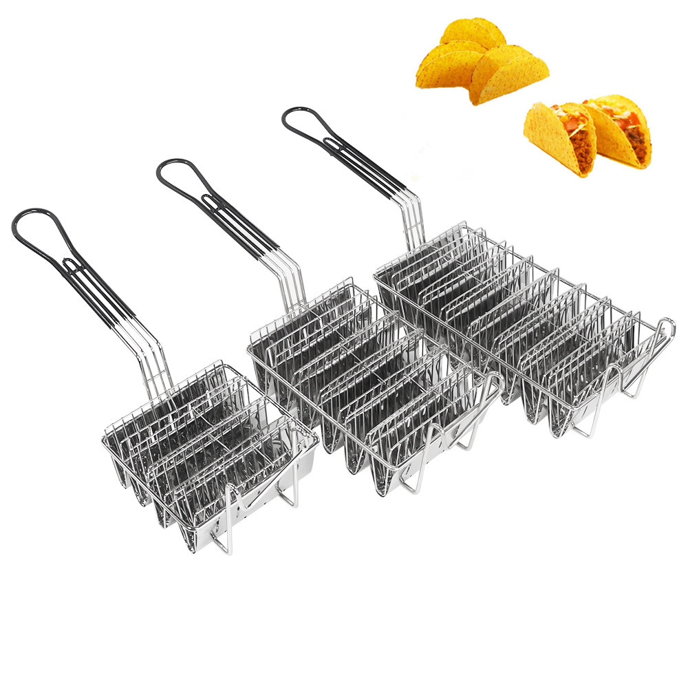 Heet Verkoop Roestvrijstalen Taco Mand Voor Friteuse, Houdt 4/6 Schelpen, U-Vormig, Vlakke Bodem, Thuis,