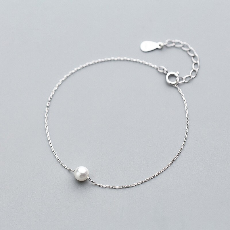 La monada prata fina 925 jóias pulseira feminina mulher imitação pérola corrente minimalista pulseiras para mulher prata 925 esterlina: Default Title