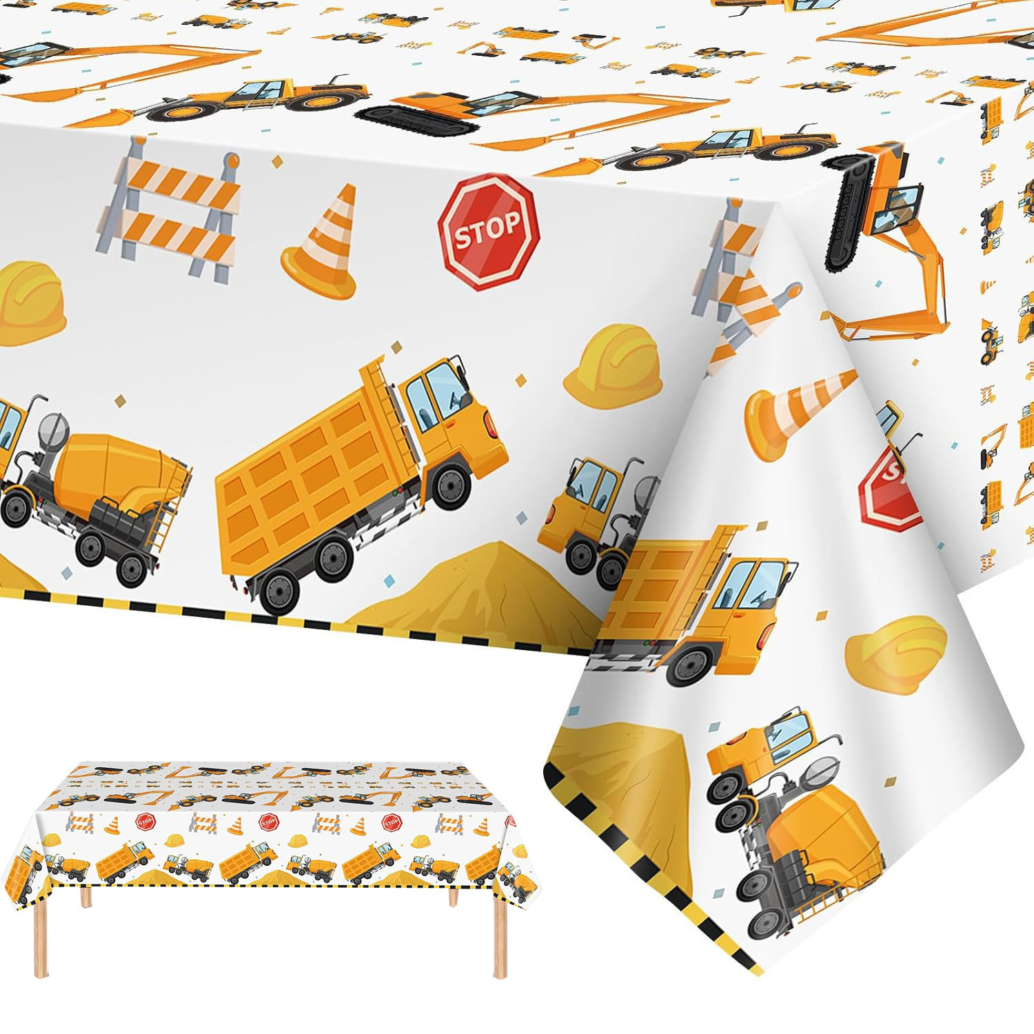 Bouwtafelkleed Dump Truck Tafelkleed Wegwerptafelkleed voor Bouw Verjaardagsfeestje Decoratiebenodigdheden
