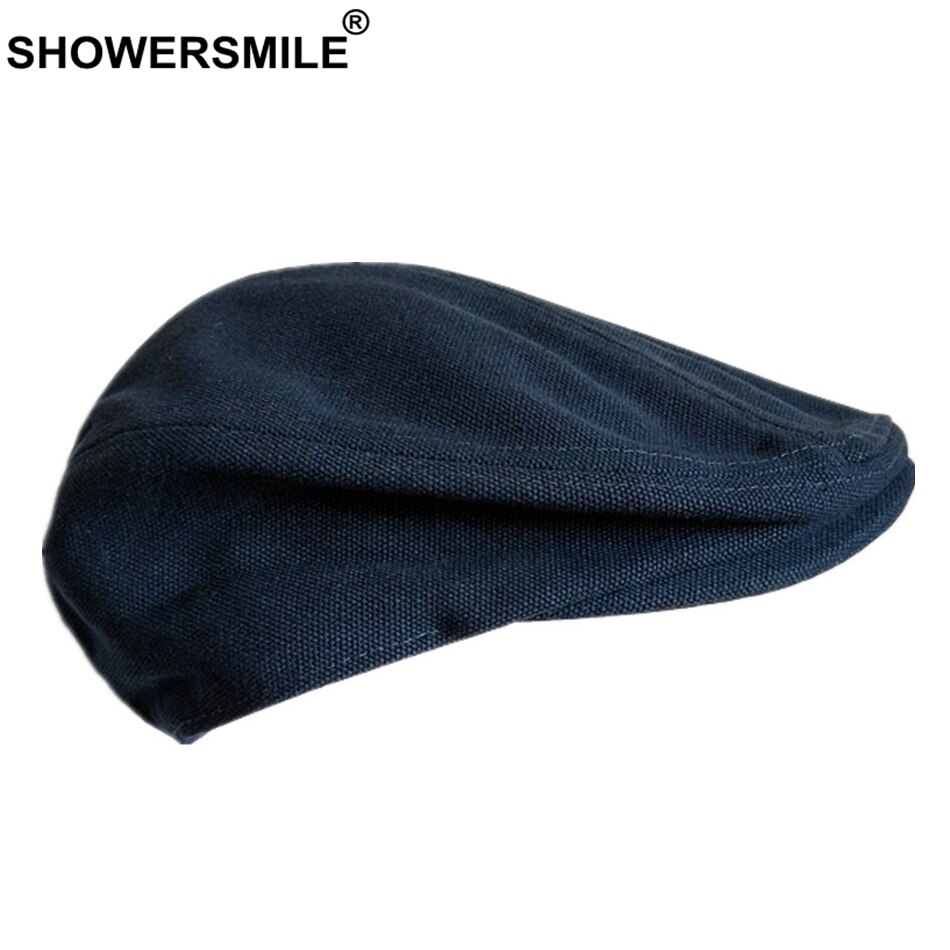 SHOWERSMILE Men Beret Hat 100% Cotton Grey Flat Caps Male Spring Solid Vintage Directors Driving Hat British Gatsby Style Hats