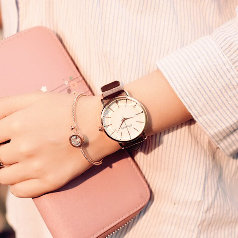 Ulzzang-montre-bracelet à cadran pour femme | Montre à quartz de luxe, Polygonal, robe, populaire, blanc, cuir: brown
