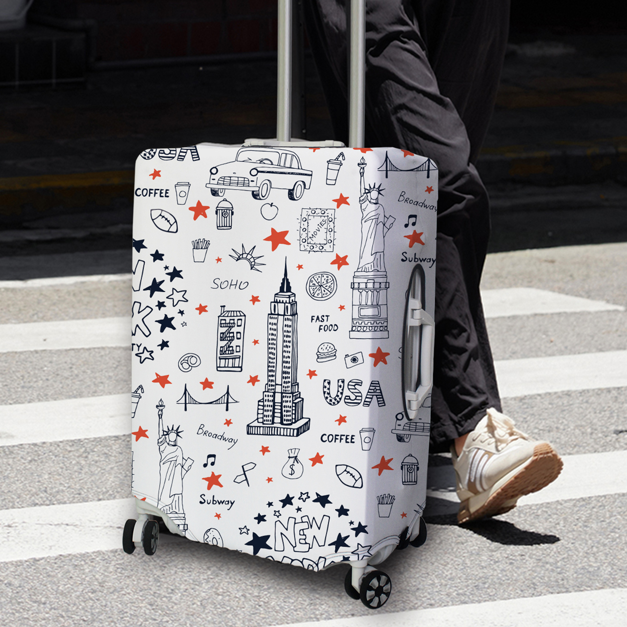 Luggage Cover Stretch Fabric Suitcase Protector Baggage Dust Case Cover Suitable for18-32 Inch Suitcase Case Travel Organizer: L / Ivory